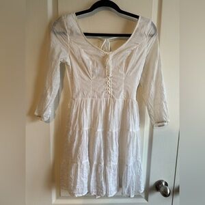 Hollister White Three-Quarter Length Sleeve Midi Dress